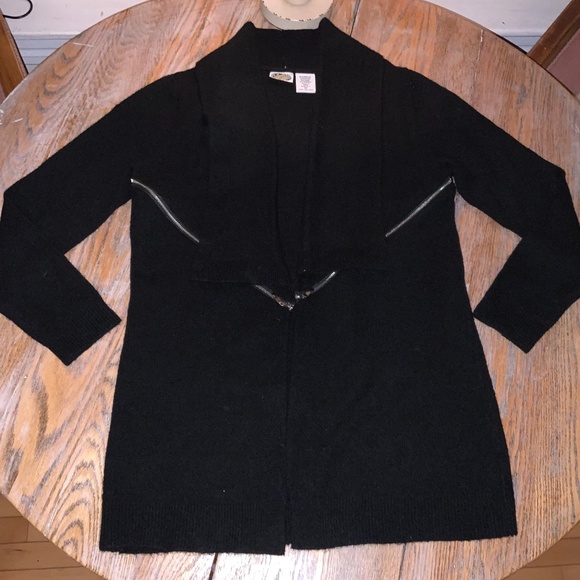 COLLECTIONS ETC black open cardigan sweater /zipper side /M - Picture 1 of 5